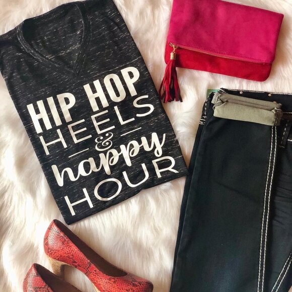 NEW! Hip-Hop, Heels & Happy Hour CUSTOM Tee T-Shirt Top | SIZE XS - Picture 8 of 10